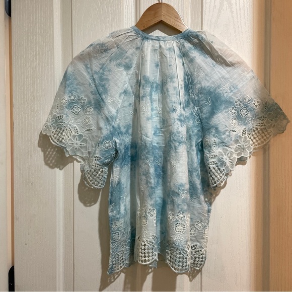 ANTHROPOLOGIE Olivia Embroidered Tie-Dye Blouse Top New NWT Size XS blue white - Picture 8 of 10